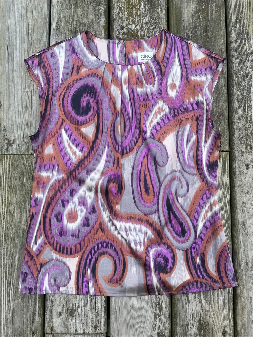 cleo Purple and Brown Paisley Sleeveless Tank Size Small Petite